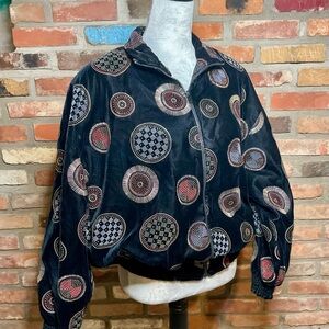 Elegant Women's Black and Red Geometric Bomber Jacket